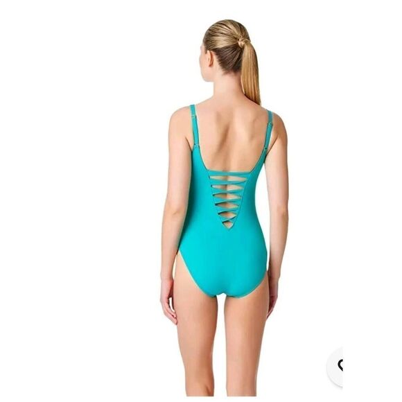 Bleu Rod Beattie Parade Found Plunge Beaded One Piece Swimsuit Size 8 - Picture 2 of 7